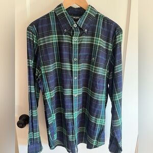 Todd Snyder Italian Navy Plaid Flannel Button Down Shirt L